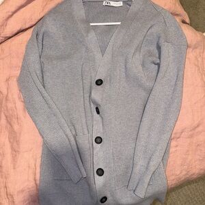 Zara Gray Cardigan Sweater V-Neck Knit